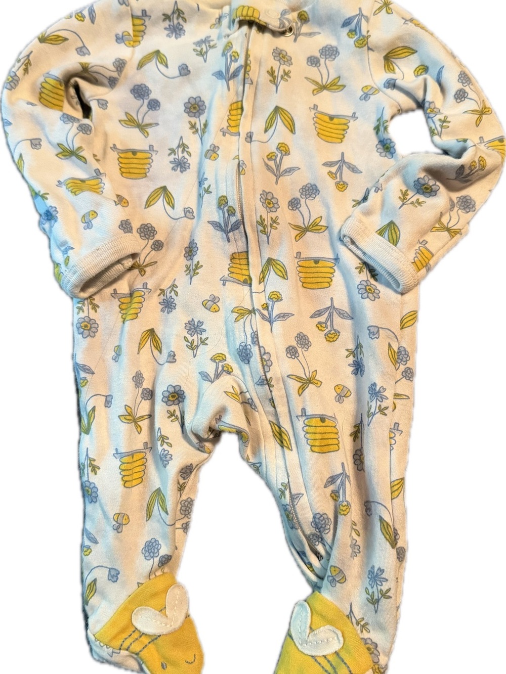 Carter's Yellow & Blue Floral Bee Footed One-Piece